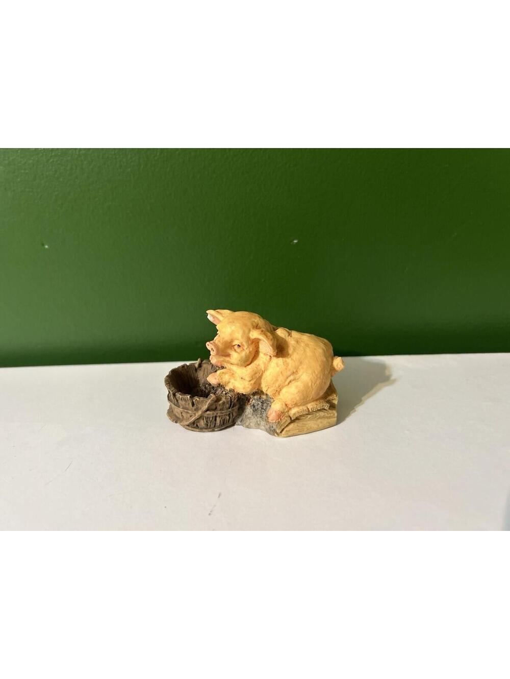 Vintage Pig Piglet with Barrel Figurine Resin Farm Animal Decor Country Kitsch 3